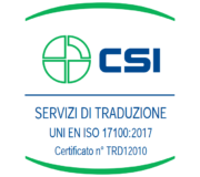 Logo di certificazione CSI per lo standard di servizi di traduzione UNI EN ISO 17100:2017.