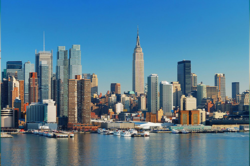 The Empire State Building and New York City skyline, showcasing the U.S. as a destination for student visa applicants.
