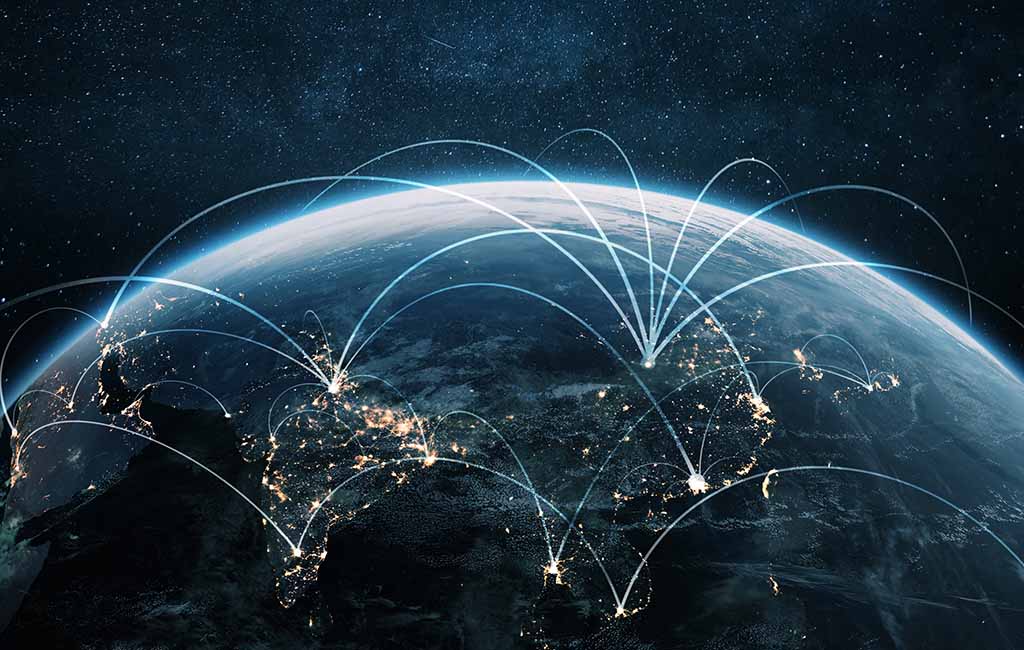 Digital network connections across the globe from space, symbolizing international trade and the U.S.–Italy Economic Partnership