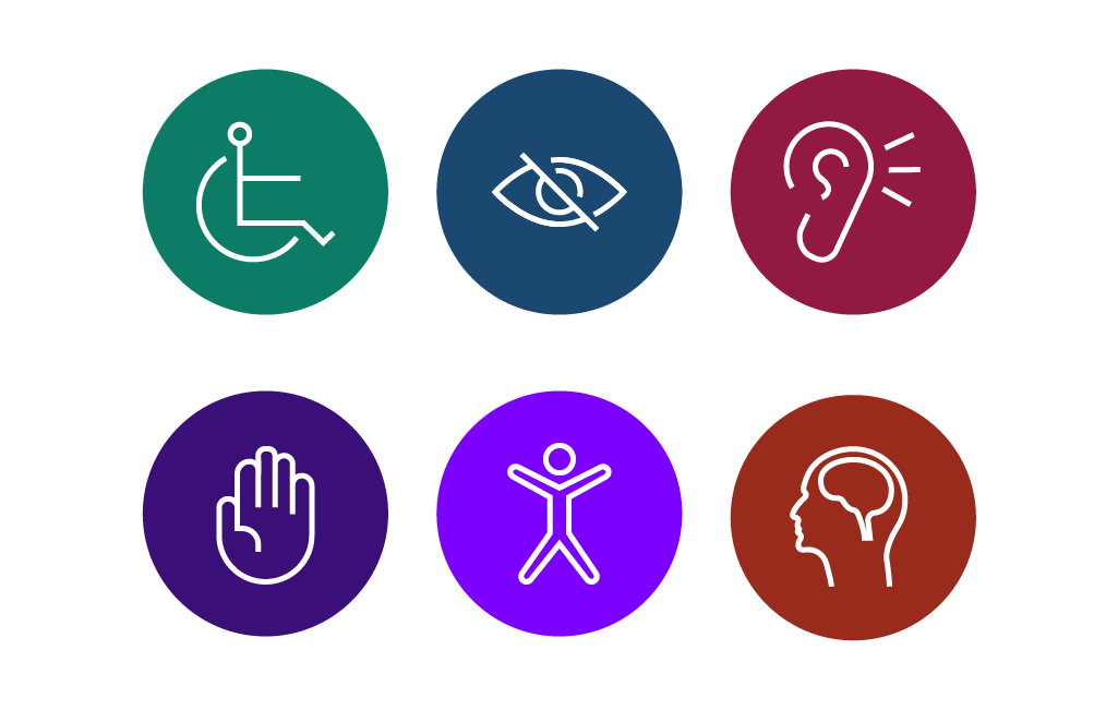 maka-wcag-accessibility-services-icons Icons representing WCAG accessibility: visual, hearing, cognitive, mobility — Maka's full linguistic and technical support.