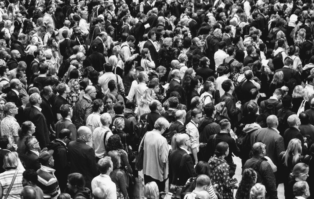 Multicultural crowd symbolizing diversity, global communication, and intercultural awareness in international teams