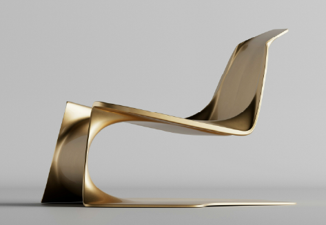 Sedia di design italiano scultorea che simboleggia linguaggio prodotto, SEO e crescita internazionale.