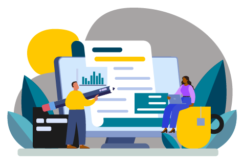Tendenze dei contenuti tra traduzione e content management, illustrati con documenti digitali, strumenti di editing e workflow multilingue